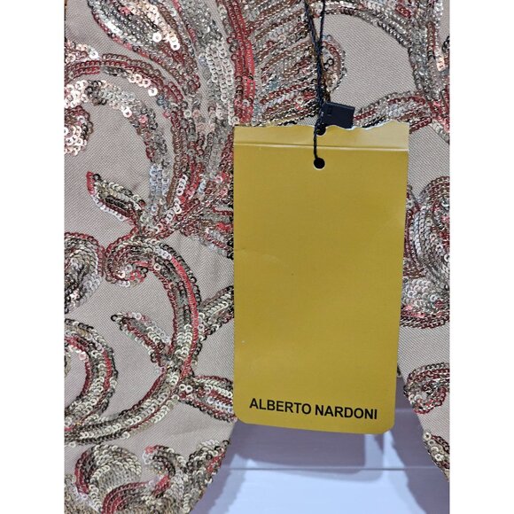 NWT Alberto Nardoni Men's Gold Sequin Blazer Shawl Collar Satin Trim Sz S 232 - Picture 3 of 12